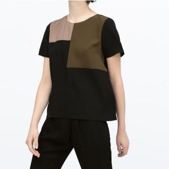 Zara Black Colour Block Top size medium - Picture 2 of 12
